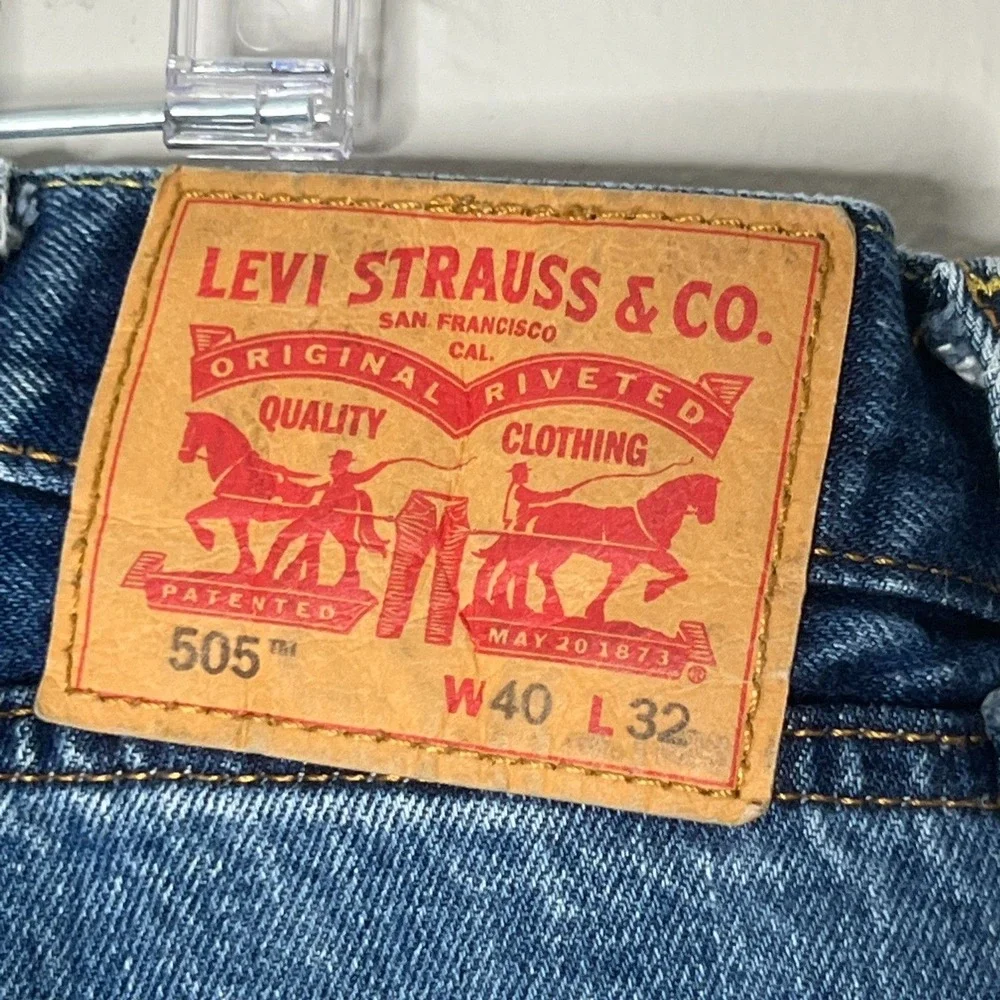 Levi's Jeans Mens 505 Regular‎ Fit 40x32 Dark Stonewash Blue 505 Straight Cotton